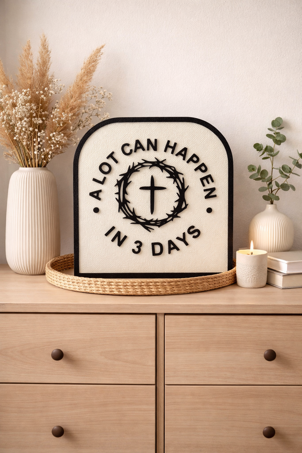 A Lot Can Happen in 3 Days – Christian Decor Sign | Easter Faith Wall Art | Resurrection Cross Home Decor