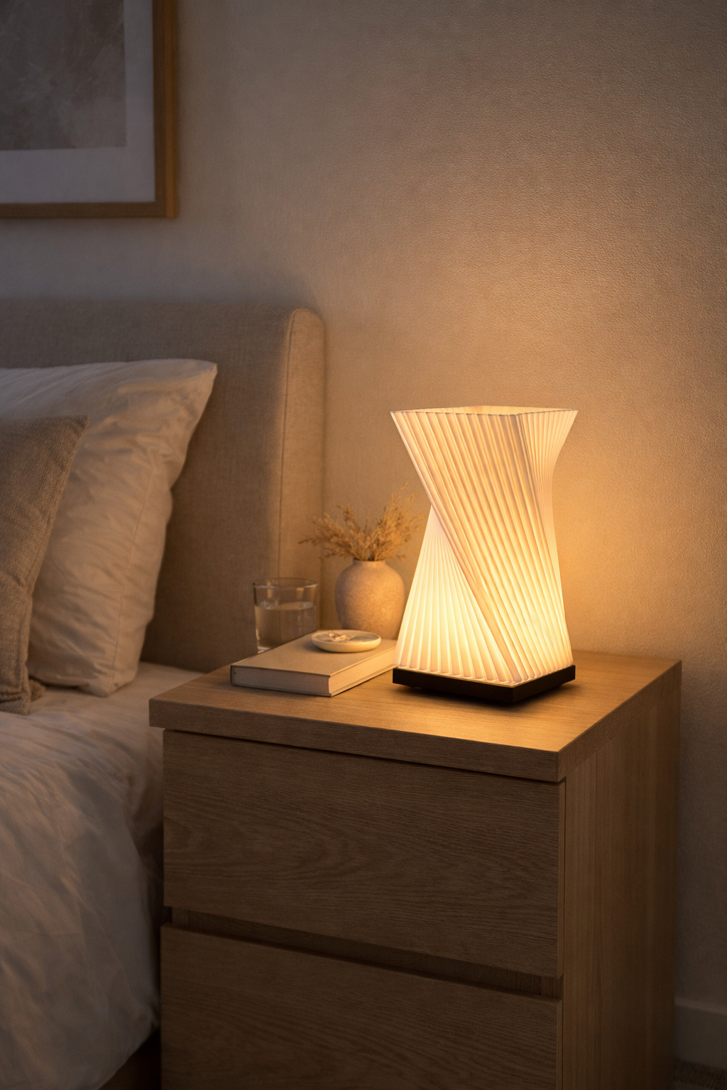 Modern Twisted Table Lamp – Minimalist LED Bedside Lamp | Sculptural Ambient Light (LED Included)