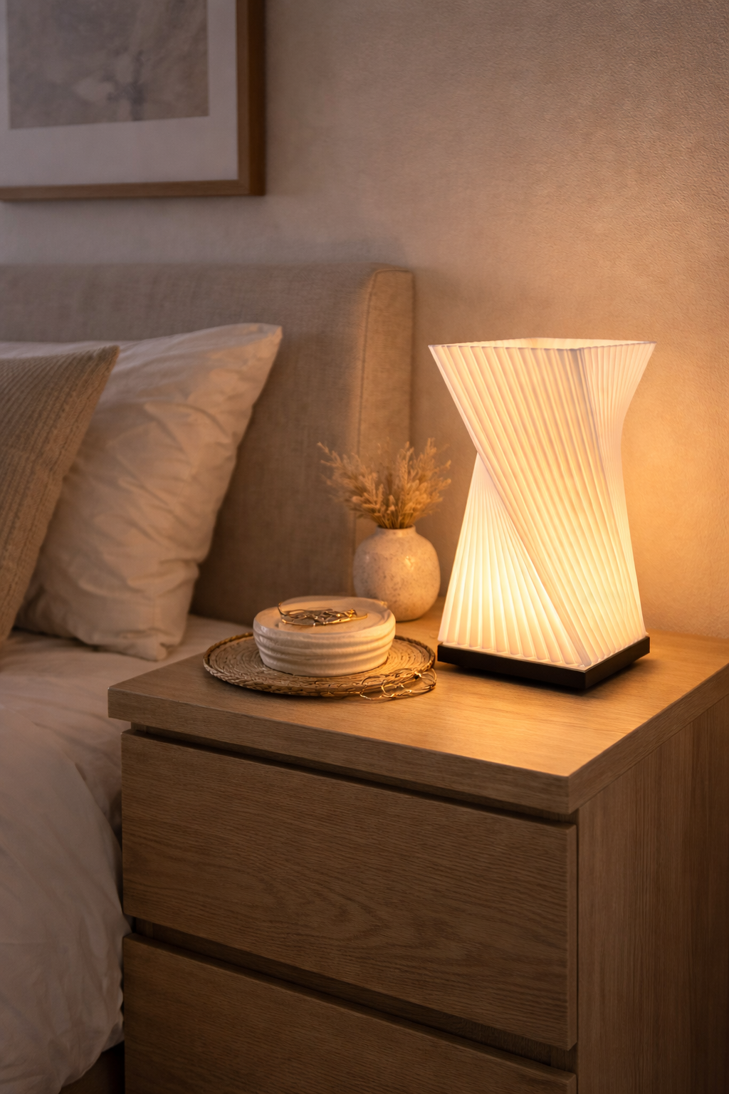 Modern Twisted Table Lamp – Minimalist LED Bedside Lamp | Sculptural Ambient Light (LED Included)