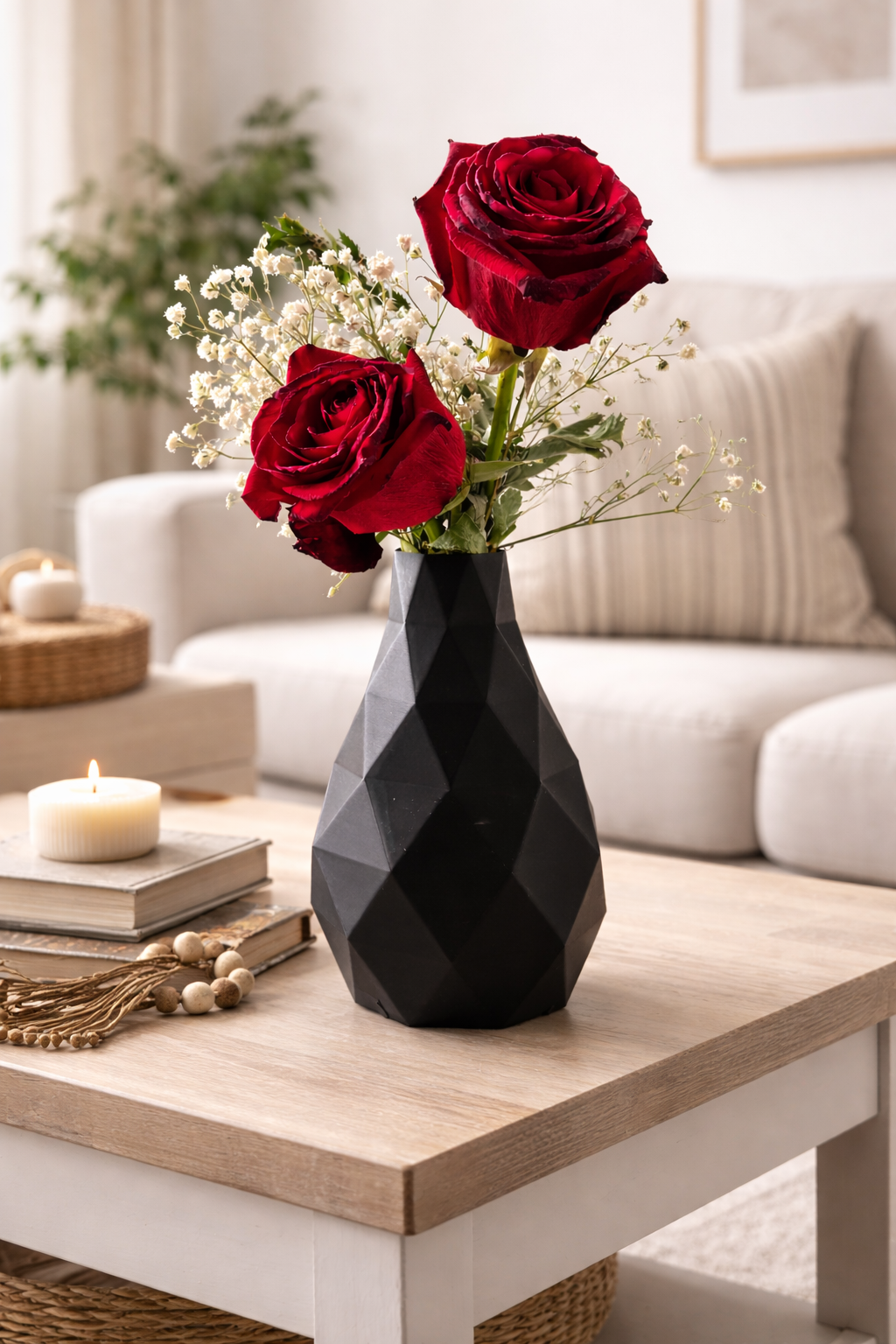 Modern Geometric Black Vase – Minimalist Decorative Table Vase | Matte Faceted Home Décor Accent