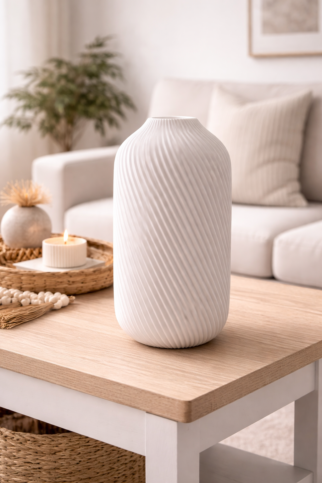 Modern Ribbed Brown Vase – Minimalist Textured Decorative Vase | Contemporary Home Accent