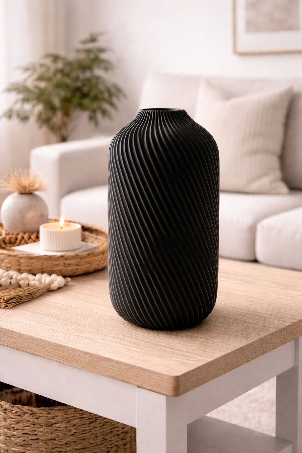 Modern Ribbed Brown Vase – Minimalist Textured Decorative Vase | Contemporary Home Accent