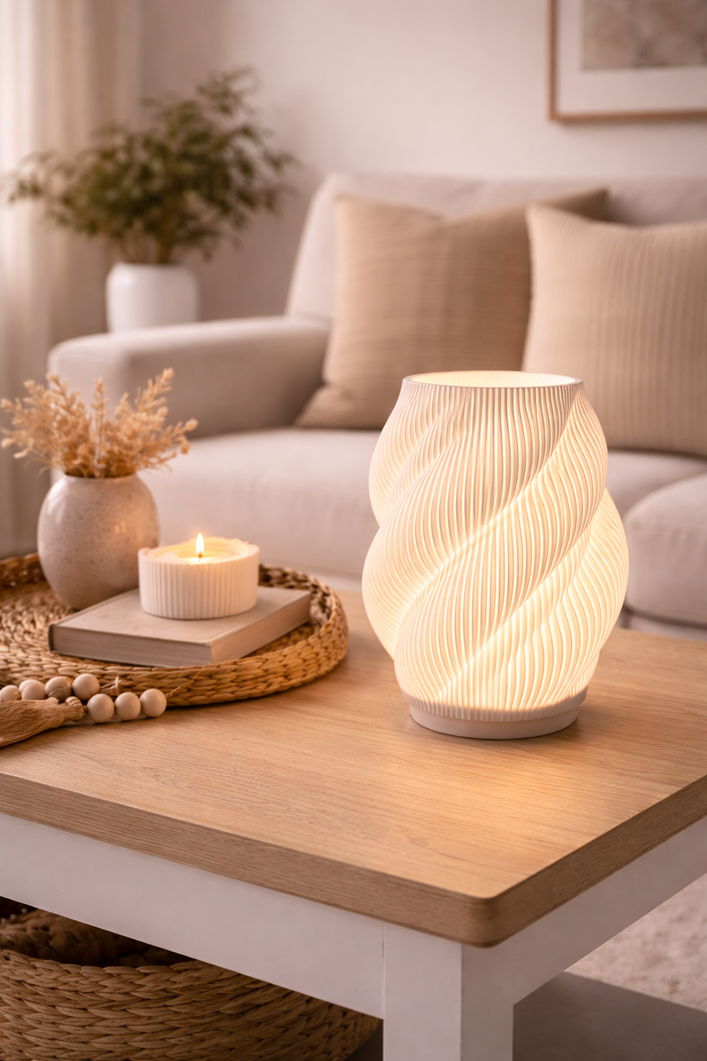 Modern Spiral LED Table Lamp – Minimalist Sculptural Nightstand Light | Warm Ambient Lamp (LED Included)
