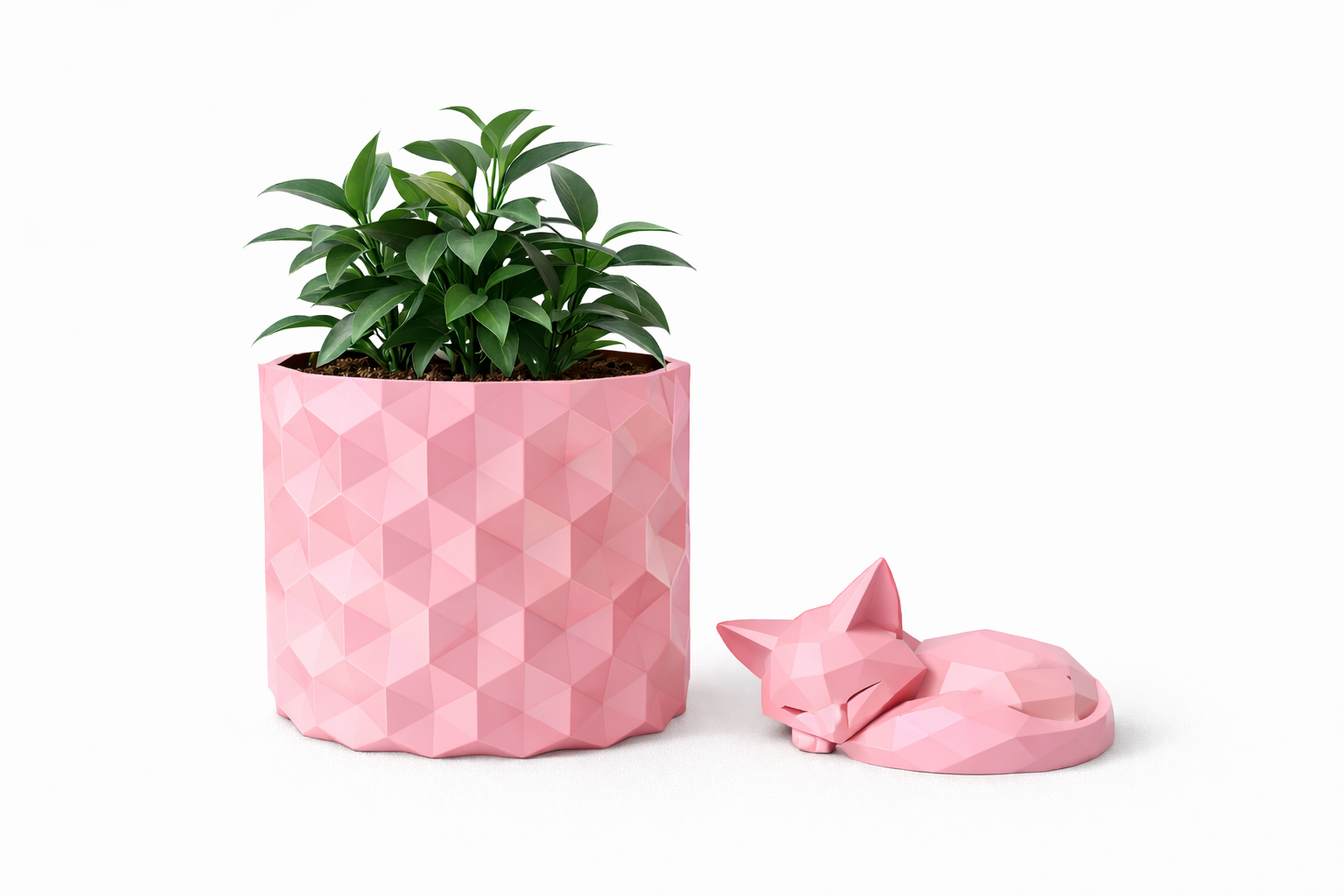 Guardian Fox Harmony Set – Modern Geometric Planter & Sleeping Fox Decor Bundle