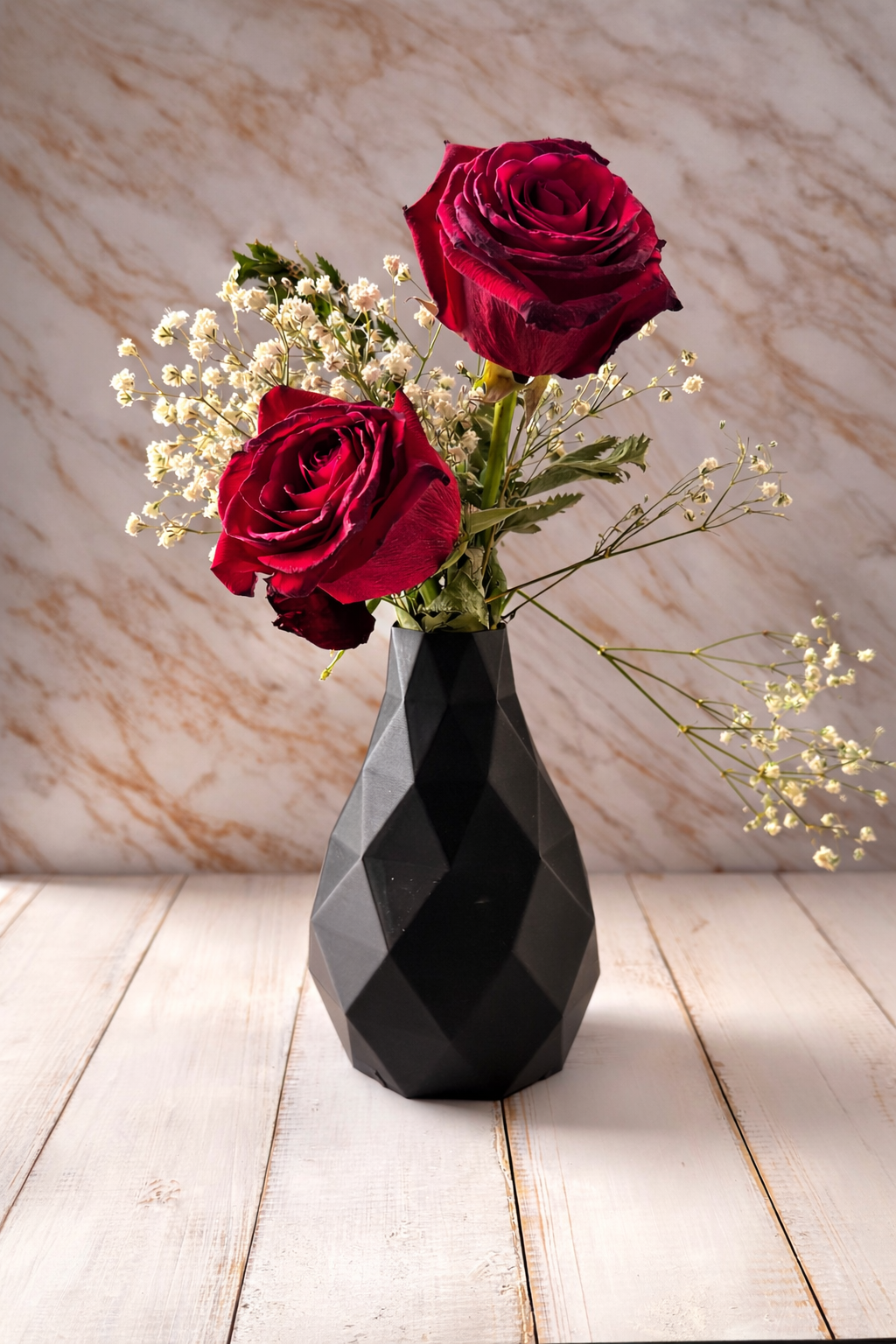 Modern Geometric Black Vase – Minimalist Decorative Table Vase | Matte Faceted Home Décor Accent