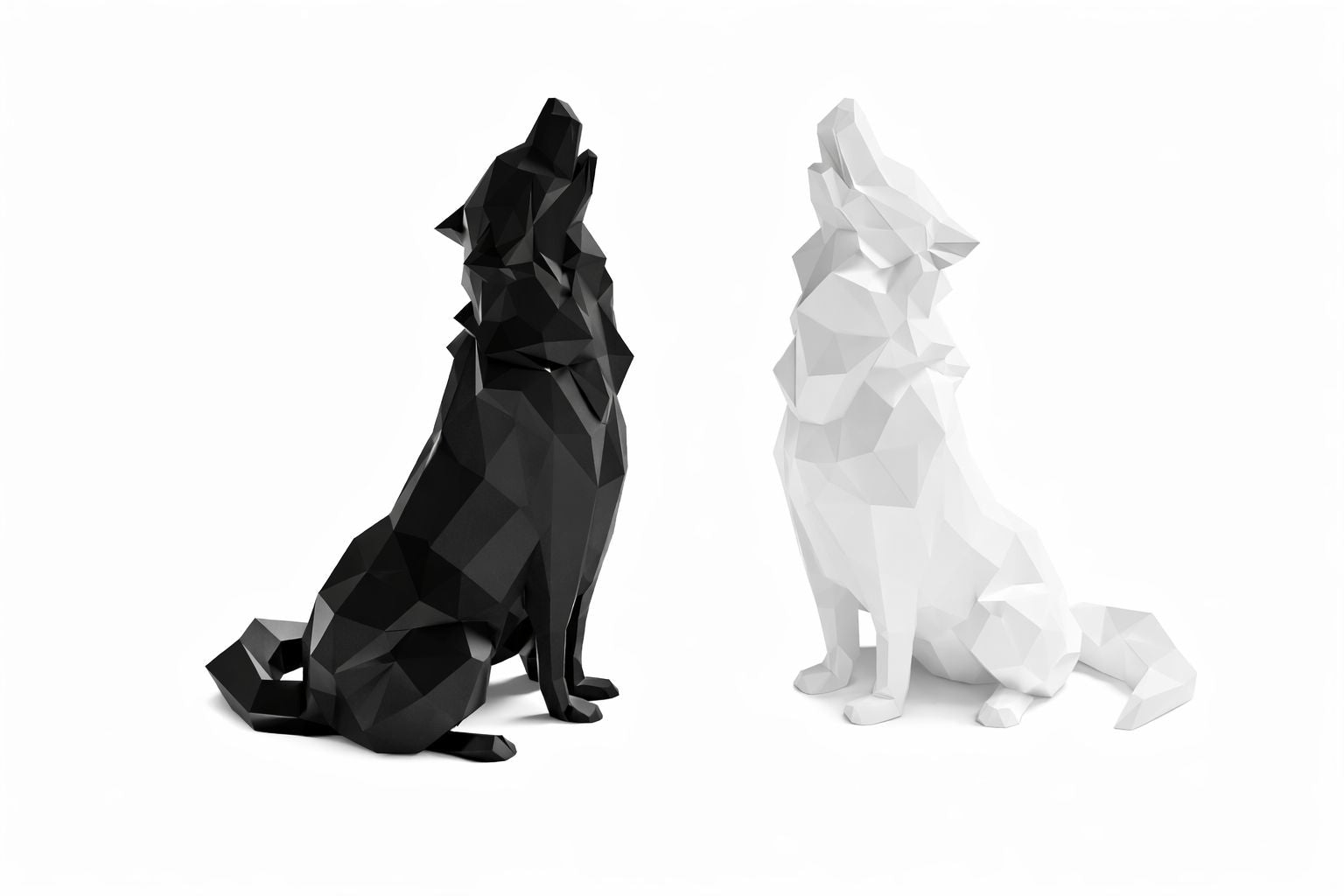 Lunar Echo Wolves – Modern Geometric Sculpture Se