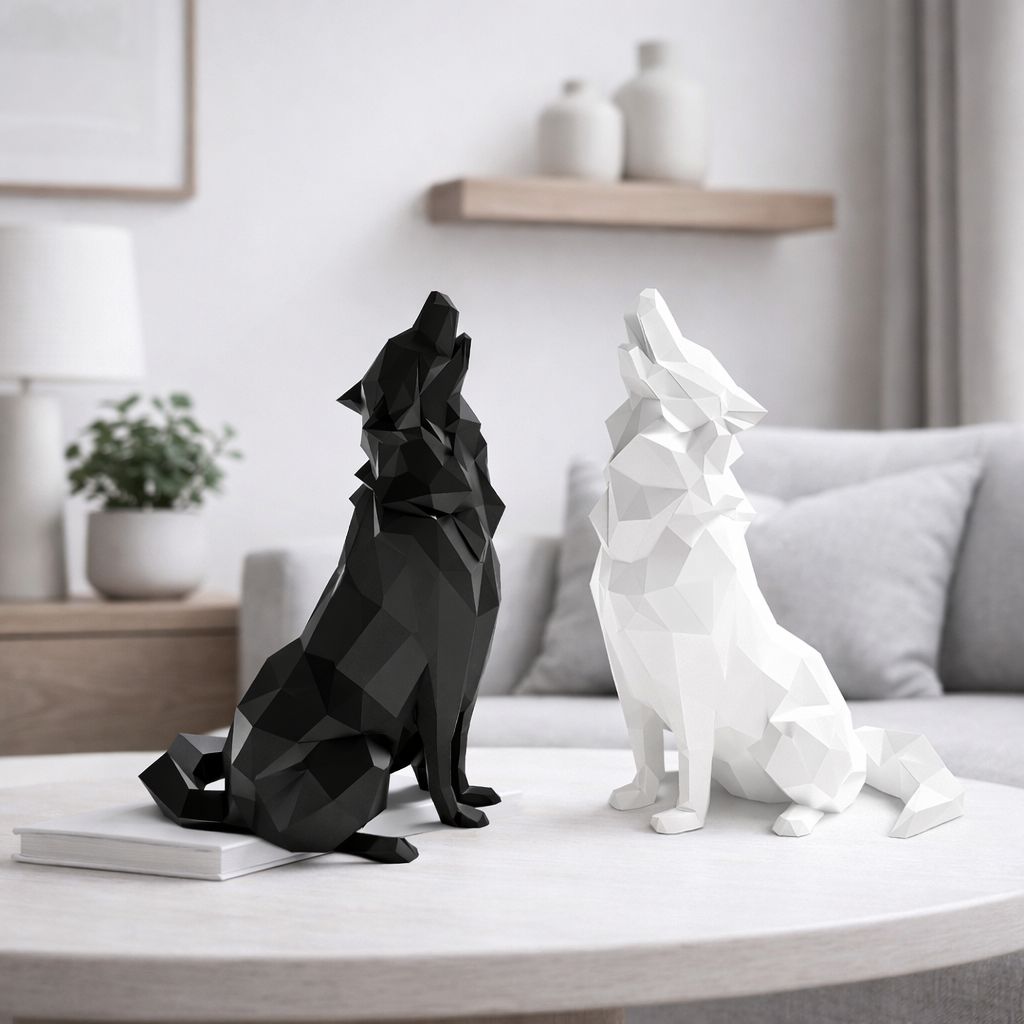 Lunar Echo Wolves – Modern Geometric Sculpture Se