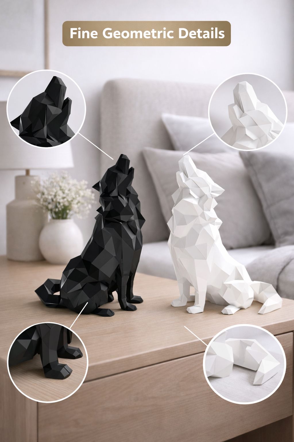 Lunar Echo Wolves – Modern Geometric Sculpture Se