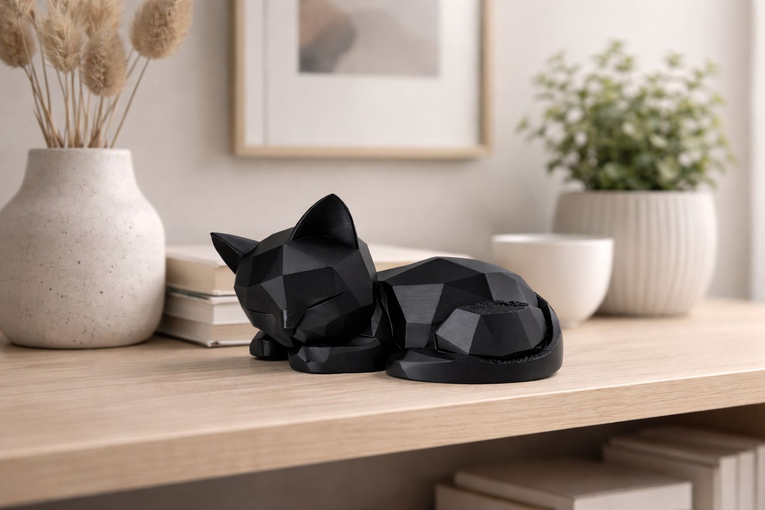 Silent Guardian – Minimalist Sleeping Cat Decor