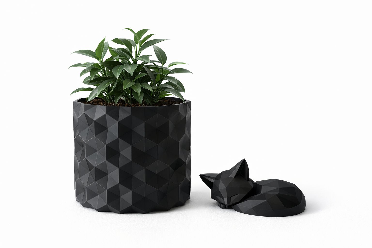 Guardian Fox Harmony Set – Modern Geometric Planter & Sleeping Fox Decor Bundle