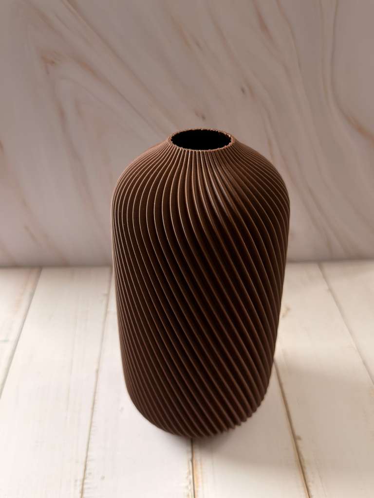Modern Ribbed Brown Vase – Minimalist Textured Decorative Vase | Contemporary Home Accent