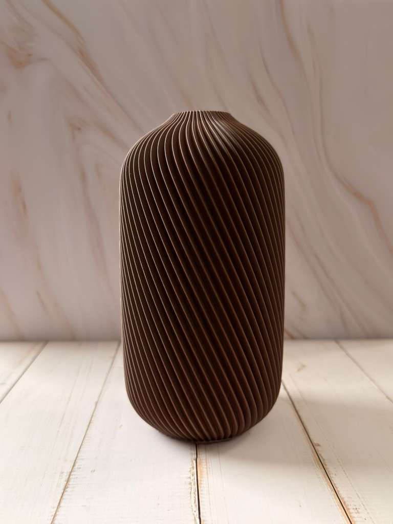 Modern Ribbed Brown Vase – Minimalist Textured Decorative Vase | Contemporary Home Accent