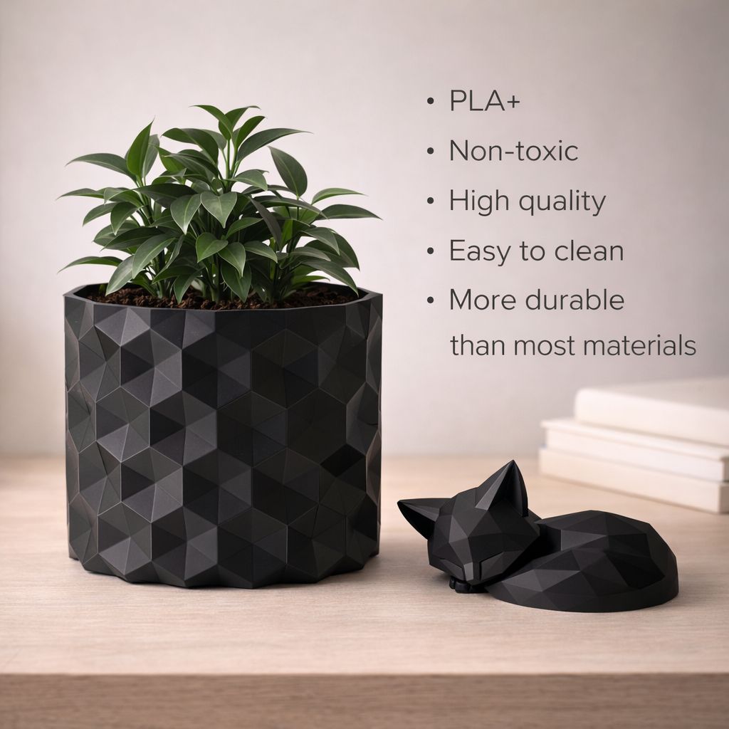 Guardian Fox Harmony Set – Modern Geometric Planter & Sleeping Fox Decor Bundle