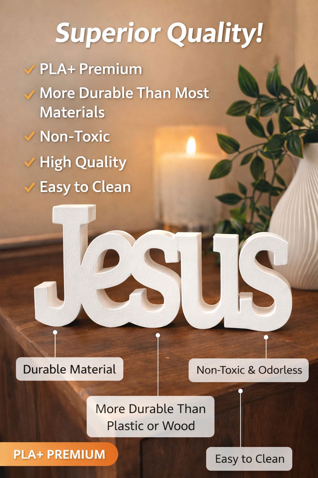 Jesus Grace Decor Set – Faith Inspirational Decorative Sign with Vase & Plant