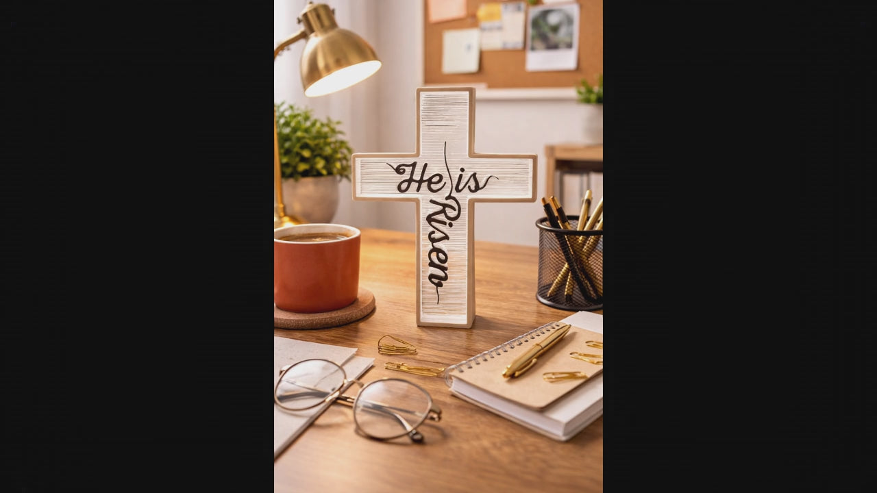 He Is Risen Cross Decor – Black and White Christian Gift (6x4 inch Desk and Shelf Cross)